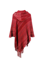 Load image into Gallery viewer, Striped Fringe Hem Hooded Poncho
