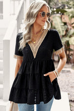 Load image into Gallery viewer, Contrast Short Sleeve Tiered Blouse
