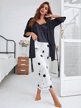 Load image into Gallery viewer, Cami, Robe, and Printed Pants Pajama Set
