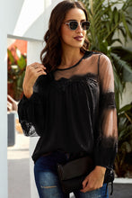 Load image into Gallery viewer, Tied Spliced Mesh Bubble Sleeve Blouse

