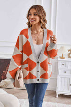 Load image into Gallery viewer, Geometric Lantern Sleeve Cardigan with Pockets
