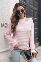 Load image into Gallery viewer, Ribbed Cold Shoulder Round Neck Pullover Sweater
