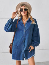 Load image into Gallery viewer, Button Up Pocketed Raw Hem Denim Dress
