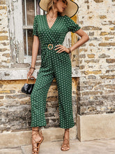 Load image into Gallery viewer, Polka Dot Belted Flounce Sleeve Jumpsuit with Pockets
