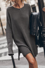 Load image into Gallery viewer, Round Neck Long Sleeve Slit Oversized Sweater
