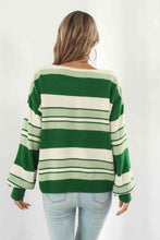Load image into Gallery viewer, Striped V-Neck Dropped Shoulder Sweater

