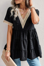 Load image into Gallery viewer, Contrast Short Sleeve Tiered Blouse
