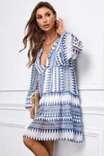 Load image into Gallery viewer, Printed Notched Neck Flare Sleeve Tiered Dress
