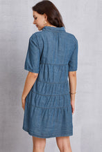 Load image into Gallery viewer, Button Up Collared Neck Tiered Denim Dress
