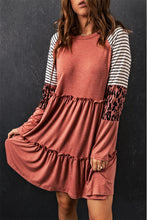 Load image into Gallery viewer, Mixed Print Frill Trim  Long Sleeve Dress
