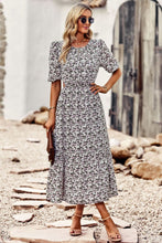 Load image into Gallery viewer, Floral Cutout Puff Sleeve Midi Dress
