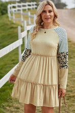 Load image into Gallery viewer, Mixed Print Frill Trim  Long Sleeve Dress
