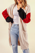 Load image into Gallery viewer, Color Block Rib-Knit Longline Cardigan with Front Pockets
