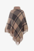 Load image into Gallery viewer, Plaid Turtleneck Fringe Hem Poncho
