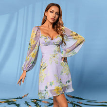 Load image into Gallery viewer, Floral Mesh Balloon Sleeve Mini Dress
