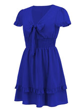 Load image into Gallery viewer, Tied V-Neck Tiered Mini Dress
