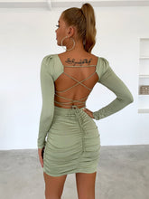 Load image into Gallery viewer, Crisscross Ruched Backless Babycon Dress
