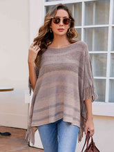 Load image into Gallery viewer, Striped Boat Neck Poncho with Fringes
