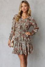 Load image into Gallery viewer, Floral Smocked Tie-Neck Frill Trim Dress
