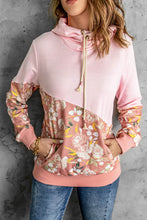 Load image into Gallery viewer, Floral Color Block Drawstring Hoodie
