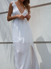 Load image into Gallery viewer, Tie Back Cutout Ruffled Split Maxi Dress
