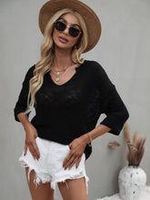 Load image into Gallery viewer, Notched Side Slit Drop Shoulder Sweater

