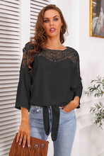 Load image into Gallery viewer, Lace Yoke Three-Quarter Sleeve Tie Front Blouse
