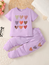 Load image into Gallery viewer, Girls Heart Print T-Shirt and Joggers Set
