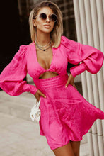 Load image into Gallery viewer, Cutout Lantern Sleeve Plunge Dress
