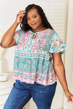 Load image into Gallery viewer, Double Take Floral Tie Neck Short Sleeve Blouse
