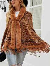 Load image into Gallery viewer, Leopard Fringe Hem Poncho
