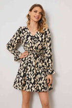 Load image into Gallery viewer, Animal Print Surplice Neck Long Flounce Sleeve Dress
