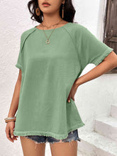 Load image into Gallery viewer, Round Neck Raglan Sleeve Fringe Detail Top
