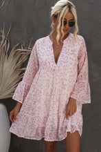 Load image into Gallery viewer, Printed Notched Neck Flare Sleeve Tiered Dress
