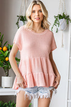 Load image into Gallery viewer, Waffle-Knit Buttoned Ruffle Hem Top

