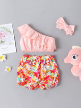 Load image into Gallery viewer, Baby Girl One-Shoulder Ruffled Top and Floral Shorts Set
