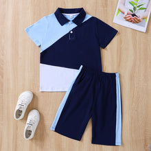 Load image into Gallery viewer, Kids Color Block Polo Shirt and Shorts Set
