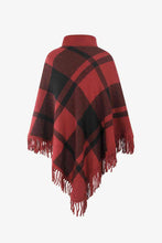 Load image into Gallery viewer, Plaid Turtleneck Fringe Hem Poncho
