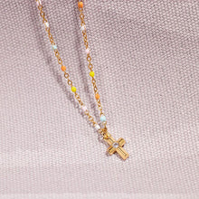 Load image into Gallery viewer, Inlaid Zircon 18K Gold-Plated Cross Bead Necklace

