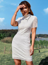 Load image into Gallery viewer, Scalloped Hem Short Sleeve Mock Neck Lace Dress
