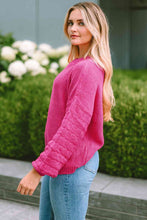 Load image into Gallery viewer, Round Neck Dropped Shoulder Waffle-Knit Sweater
