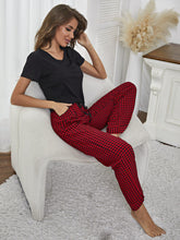 Load image into Gallery viewer, V-Neck Top and Gingham Pants Lounge Set
