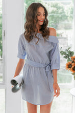 Load image into Gallery viewer, Striped Tie-Waist Curved Hem Dress
