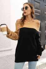 Load image into Gallery viewer, Ribbed Off-Shoulder Lantern Sleeve Pullover Sweater
