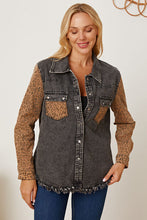 Load image into Gallery viewer, Leopard Raw Hem Pocketed Denim Jacket

