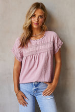 Load image into Gallery viewer, Swiss Dot Decorative Button Short Sleeve Blouse
