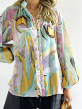 Load image into Gallery viewer, Printed Button Up Balloon Sleeve Shirt
