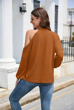 Load image into Gallery viewer, Asymmetrical Lantern Sleeve Waffle-Knit Blouse
