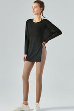 Load image into Gallery viewer, Round Neck Slit Sheer Tunic Sports Top
