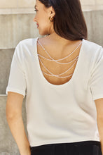 Load image into Gallery viewer, And The Why Pearly White Full Size Criss Cross Pearl Detail Open Back T-Shirt
